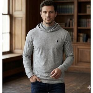 Polo Ralph Lauren Lightweight Jersey Hoodie Pullover Heather Gray Black Pony M